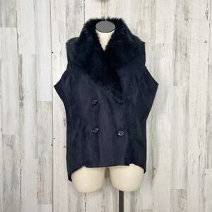 K-DASH by Kardashian Faux Fur Vest Black Double Breasted Neutral Casual Size 1X